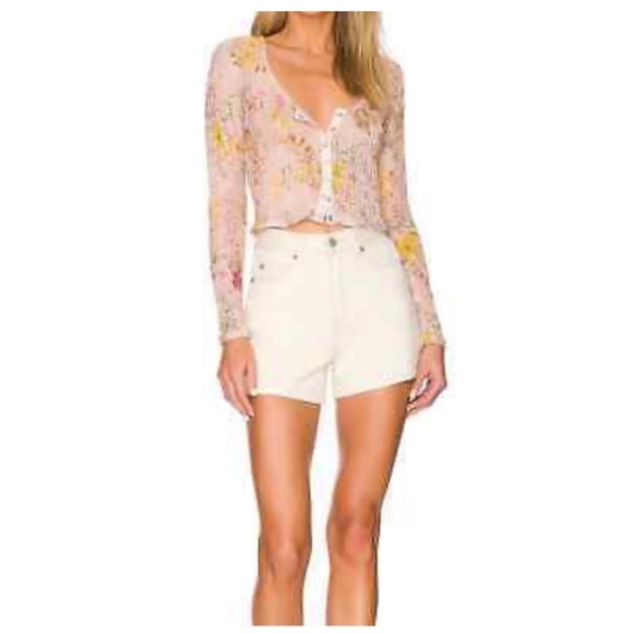 NWT Free People Angelina Lace Top in Light Pink Yellow Floral Combo - Picture 1 of 4